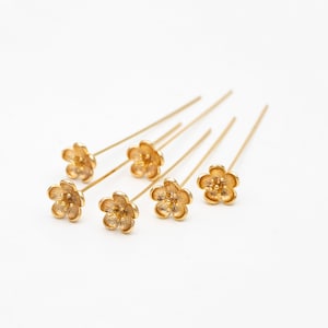 10pcs Gold Flower Head Pins, Gold plated Brass Headpins (GB-3773)