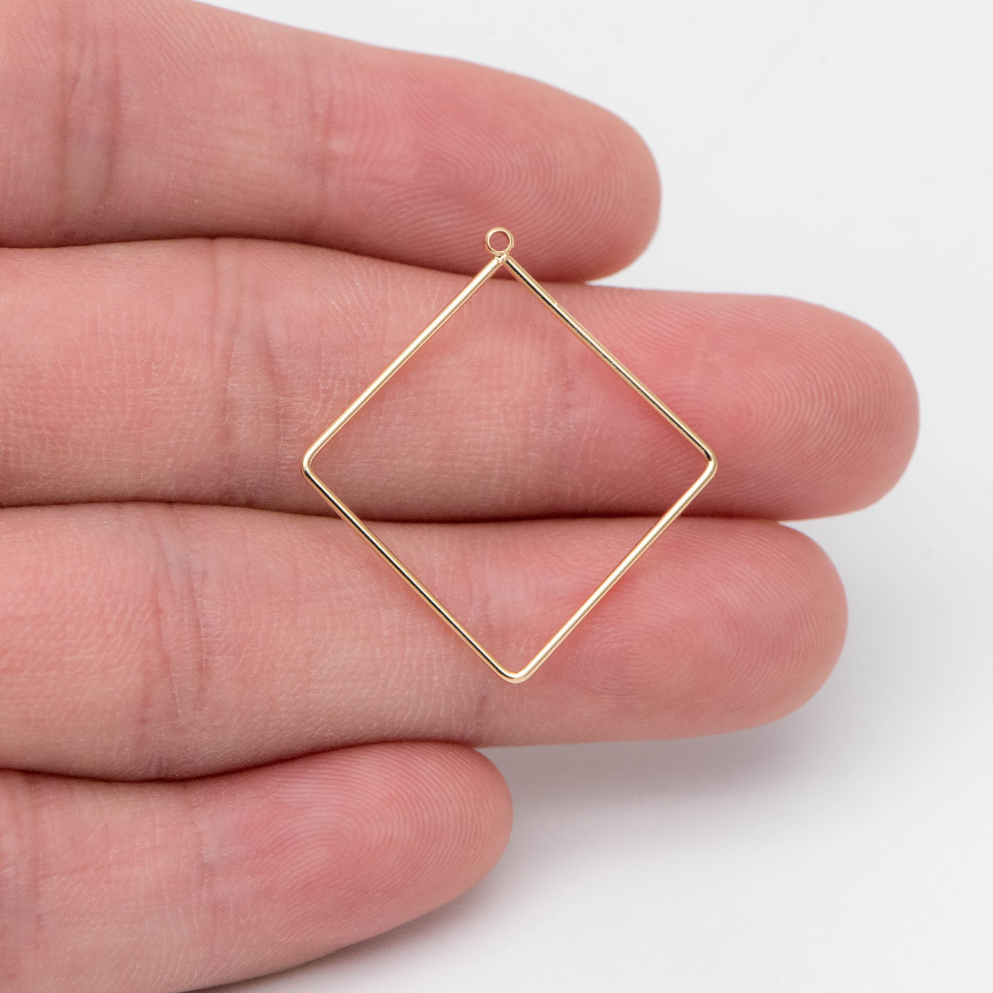 10pcs Gold Plated Brass Square Pendants, Rhombus Link Charms