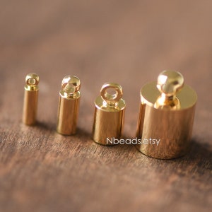 20pcs Gold plated Brass Barrel Cord End Caps, 1.5/ 2/ 3/ 4.5/ 6/ 8mm Multi Size, Glue on End Caps for Leather Tassel Chain (GB-095)