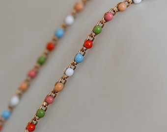 Rainbow Enamel Brass Chain 2.5mm Thin, Unplated Brass Designer Chains  (#LK-050-8)/ 1 Meter=3.3ft