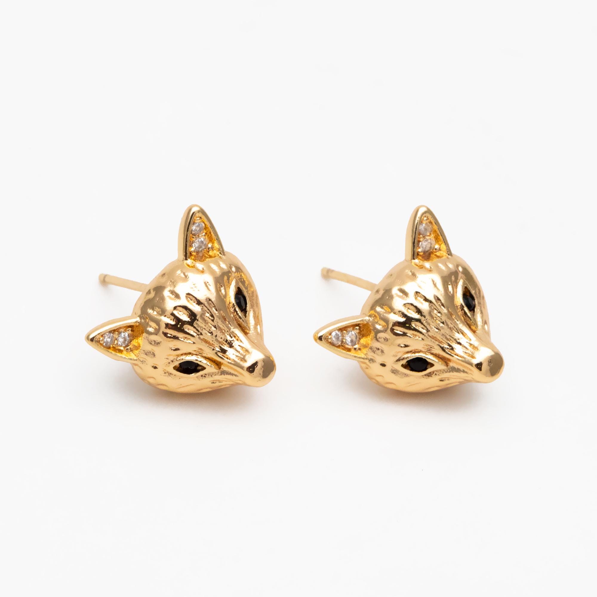 Boucles D'oreilles Vintage Argent 925 Tête Chat Renard Zircon Clou (manque Fermoir)