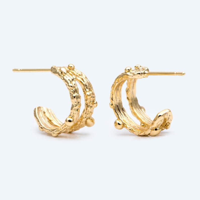 10pcs Gold Hoop Earrings, Round Huggie Hoops, Gold Textured Earrings, Gold Plated Earrings GB-2689 image 2