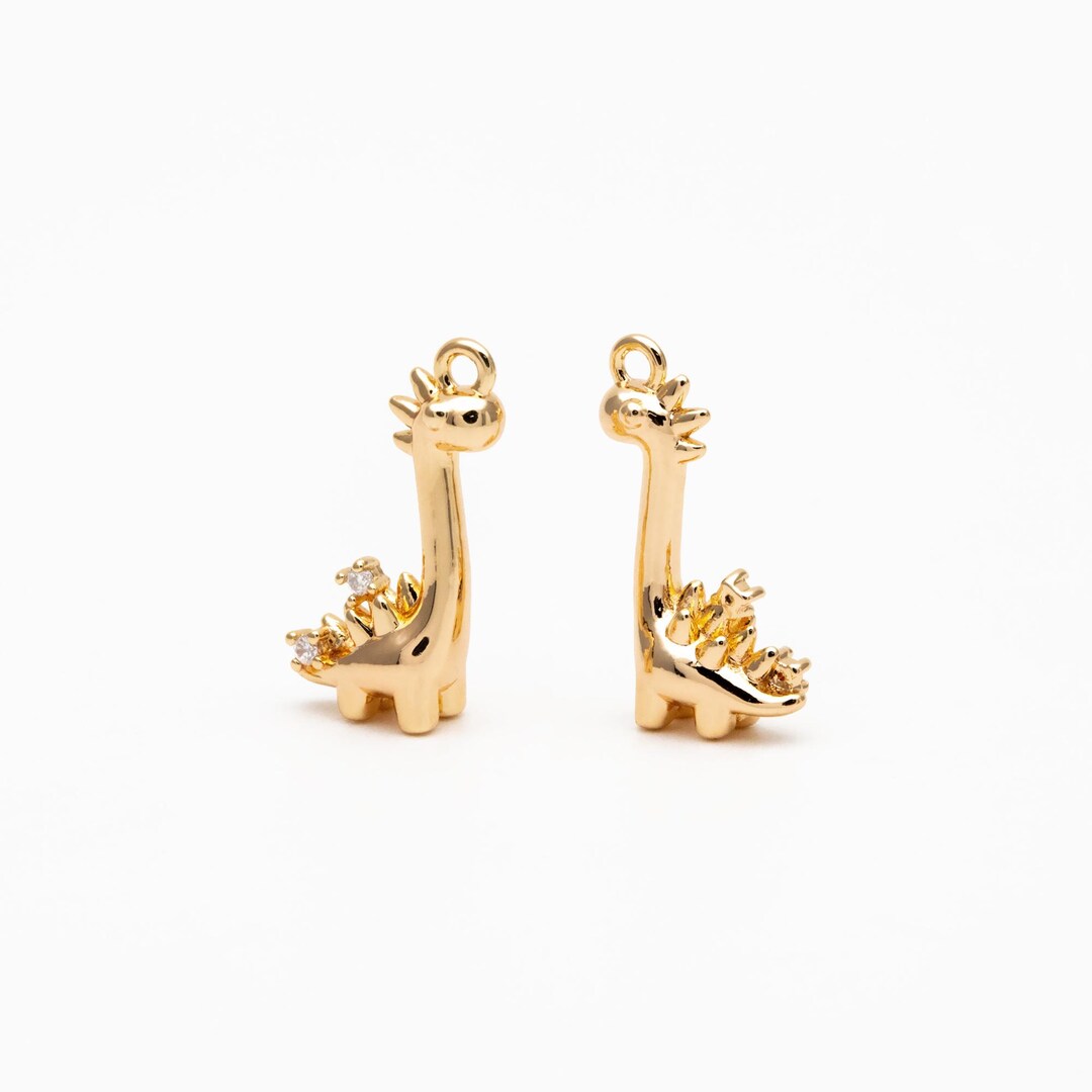 4pcs CZ Pave Gold Dinosaur Charm, Jewelry Making, Diy Material