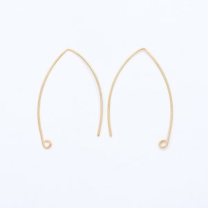 20pcs Gold plated Brass Ear Hooks 39mm, Simple Big Earwires Earring Components (GB-666)