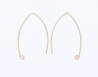 20pcs Gold plated Brass Ear Hooks 39mm, Simple Big Earwires Earring Components (GB-666)