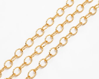 Gold Oval Cable Chain, 18K Gold plated Brass, Oval Link Chain, Jewelry Supplies (#LK-592)/ 1 Meter=3.3ft