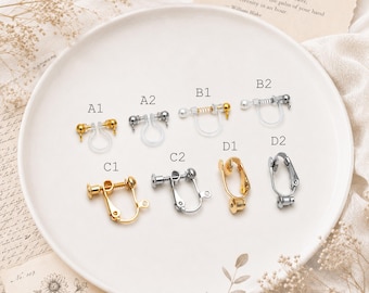Conjunto de 10 peças de brincos de pressão dourados/prateados, ajustáveis com fecho de rosca articulado, em latão banhado a ouro/ródio (GB-251)