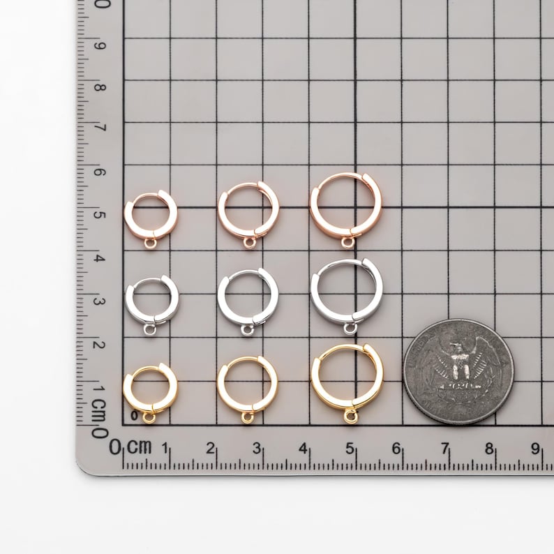 10pcs Round Hoop Earrings 12/ 14 /16mm, Gold/ Silver/ Rose Gold, Huggie Earring Findings, Leverback Earwire Hooks Wholesale (GB-989) image 2