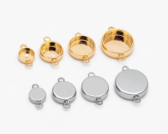 10pcs Gold/ Silver Tone Bezel Setting Connector, Blank Settings , inner 6/8/10/12mm, Gold/ Rhodium Plated Brass Cabochon Setting (GB-1061)