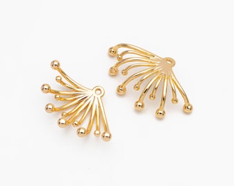 10pcs Gold Flower Charms 14x24mm, Real Gold plated Brass, Earring Charms, Earring Components (GB-3607)