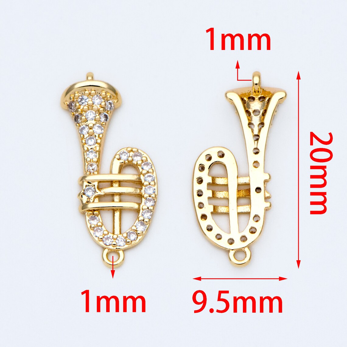 10pcs CZ Paved Gold Tuba Charms 20x9.5mm 18K Gold plated Etsy