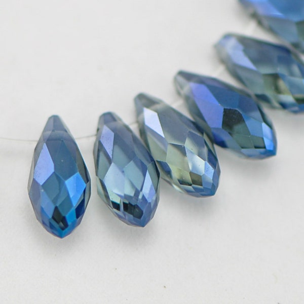 Larme à facettes en cristal, perles briolettes en verre 6x12 mm, bleu Montana scintillant- (HS06-52)/ 95 perles