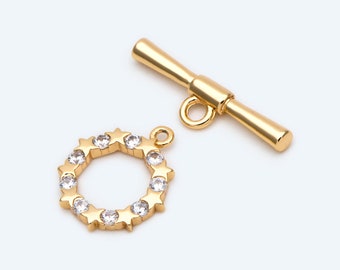 4 sets CZ Pave Toggle Clasp, Jewelry Clasp, 18K Gold Plated, Close Clasp (GB-2567)