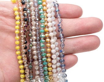 140pcs Faceted Crystal Rondelle Beads 4x3mm, Sparkly Glass Spacer Beads (TS-121)