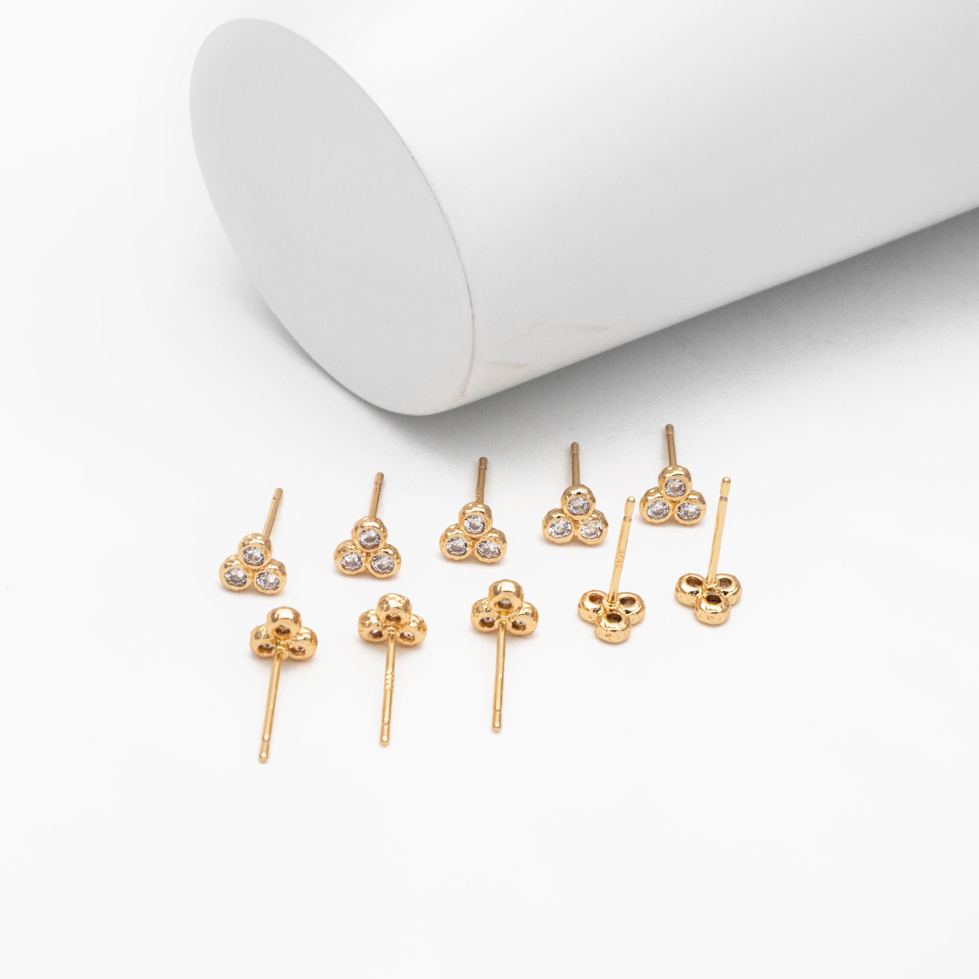 メーカー直売 - 人気ランキング Trio Dot Three Pave CZ 4pcs Stud Brass Plated Gold Earring, 下着・アンダーウェア