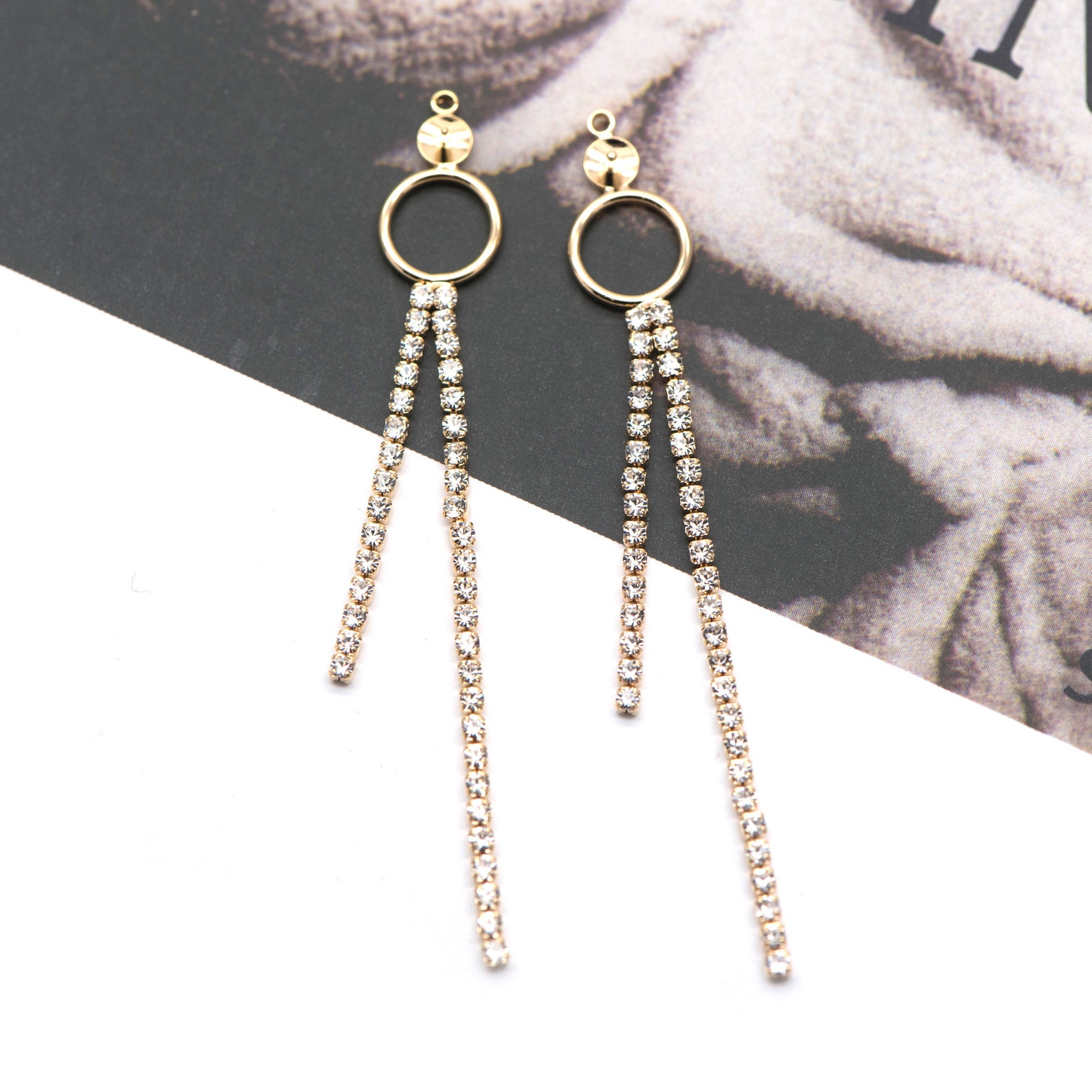 10pcs Gold Chain Tassel Charms 65mm CZ Rhinestone Chain Etsy