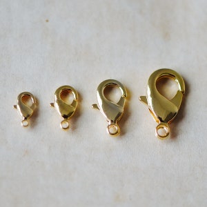 20pcs Gold Lobster Claw Clasps, 10/ 12/ 15/ 19mm Multi Sizes, Real Gold plated Brass, Necklace Bracelet Charm Clasps (GB-027)