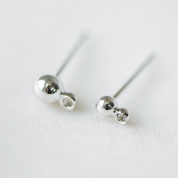 20Pcs 925 Ball Ear Pin Studs Earrings Posts Back with Loop Jewelry Making