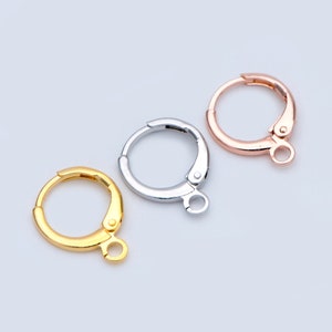 20pcs Round Leverback Ear Hooks, Gold/ Rhodium(silver)/ Rose Gold, Hoop Earring Components, Huggie Ear Wires (GB-475)