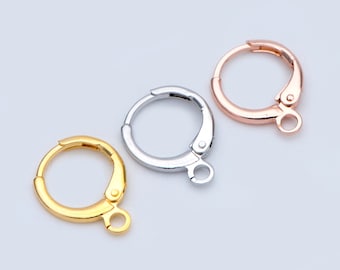 20 ganci per orecchie rotondi con chiusura a leva, oro/rodio (argento)/oro rosa, componenti per orecchini a cerchio, fili per orecchie Huggie (GB-475)