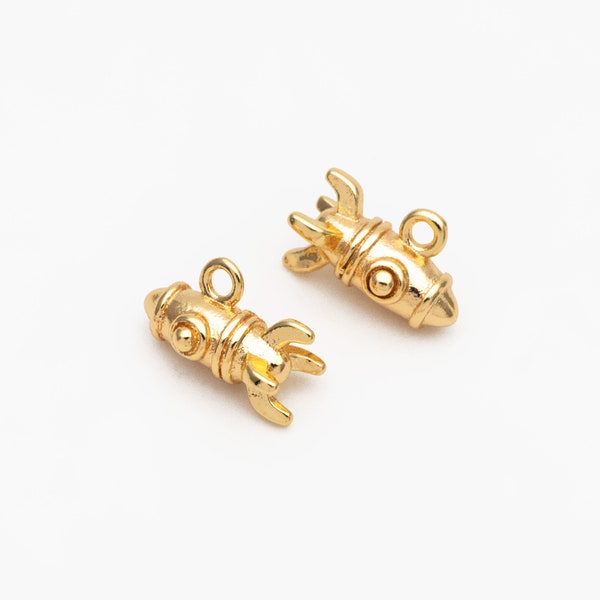 10pcs Gold Rocket Charms, 18K Gold plated Brass, Cute Space Pendant  (GB-3921)