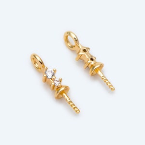 10pcs CZ Pave Gold Pearl Setting, DIY Charm Drop Bail, Peg Pearl Findings  (GB-1628)
