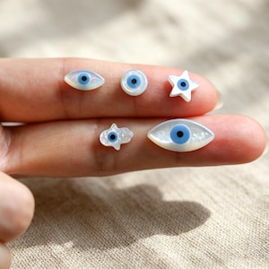 4pcs Mother of Pearl Eye Beads, White MOP Shell Evil Eyes Beads (BK-018)