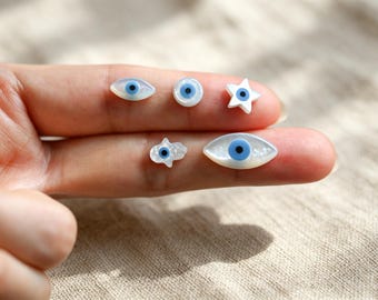 4pcs Mother of Pearl Eye Beads, White MOP Shell Evil Eyes Beads (BK-018)