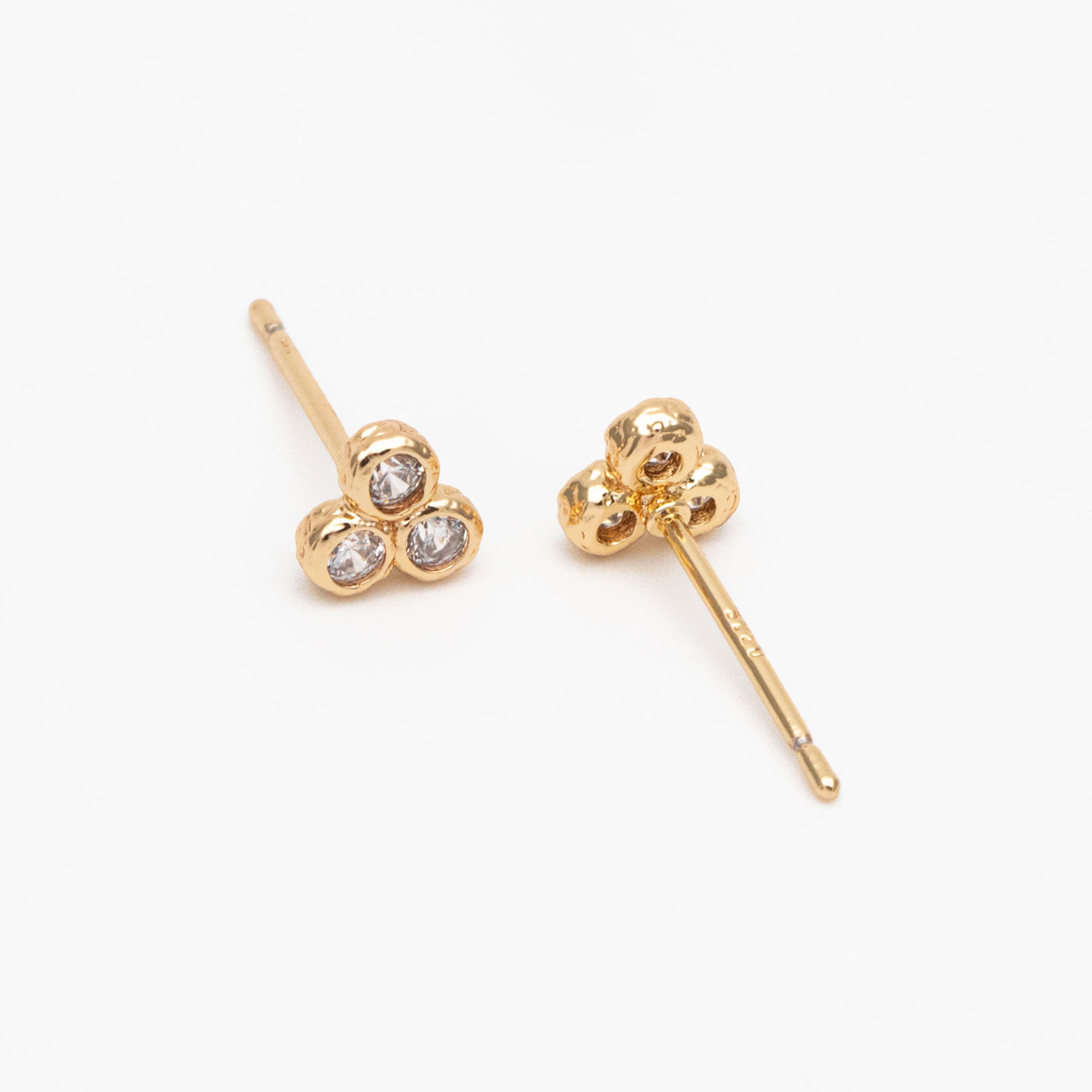 4pcs CZ Pave Three Dot Trio Stud Earring, Gold Plated Brass