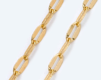 Gold Flat Cable Chains 2.5mm, 18K Gold plated Brass, Dainty Oval Linked Chains(#LK-452)/ 1 Meter=3.3 ft