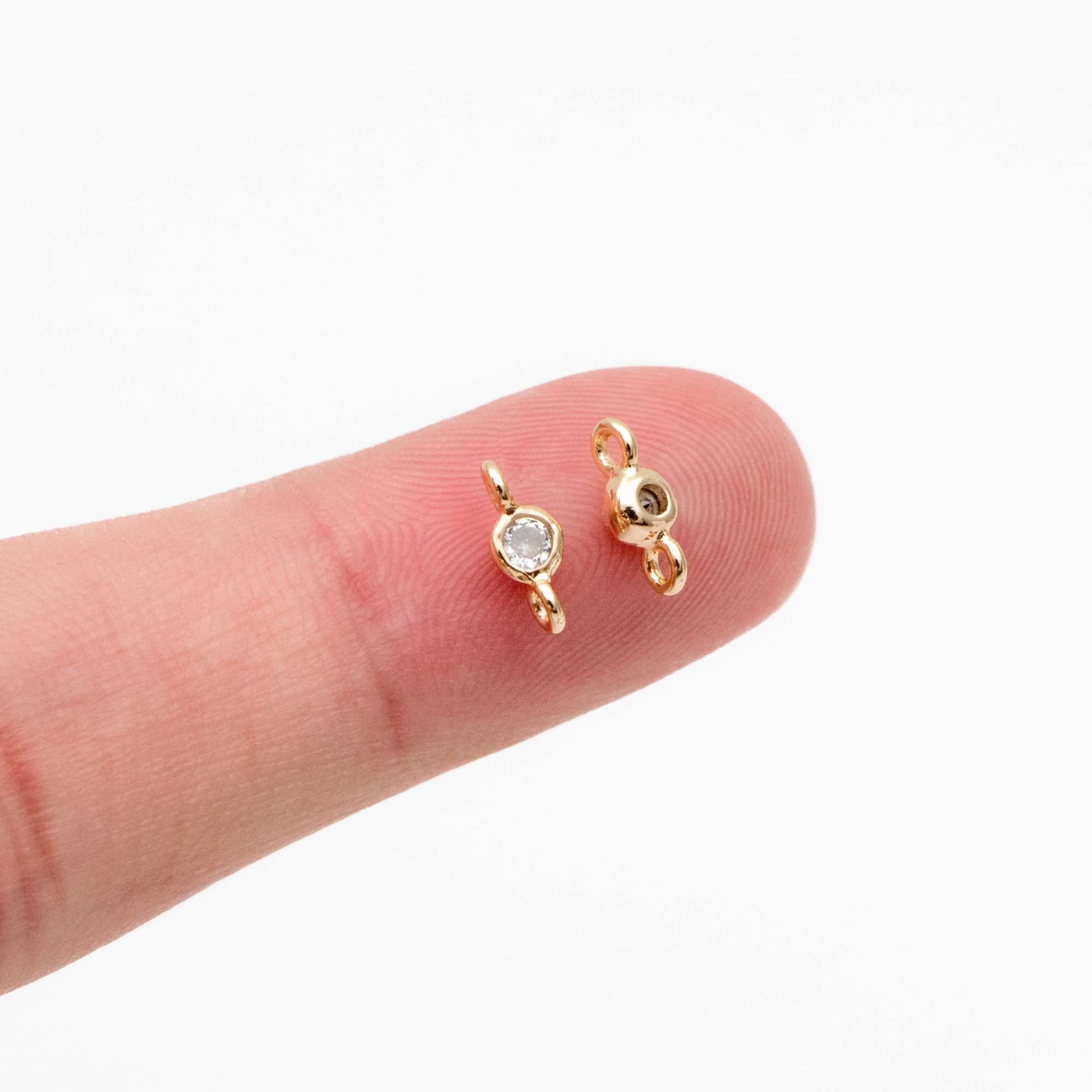 結婚祝い Connectors Charm Zircon Clear Round 10pcs 8x3mm, Gold Real 小物・アクセサリー