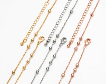 Gold/ Silver/ Rose Gold Beaded Chains, Finished Bracelet/ Necklace with Extender Chain, Ready to Wear (#LK-165)