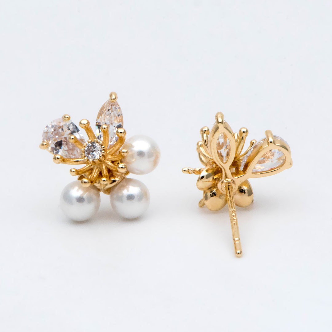 4pcs Gold Flower Ear Posts 12x10mm Pearl Peg Earring Mounts - Etsy