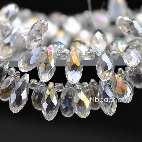 95pcs Teardrop Crystal Faceted beads 17x8mm,  Sparkly Glass  Briolette, Clear Transparent AB- (HS16-8)