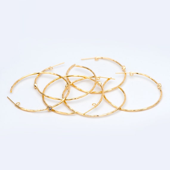 4pcs CZ Pave Gold Earring Posts, Geometric Round Ring Stud