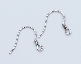 10pcs Sterling Silver Earring Hooks 15mm, 925 Silver Earwires with Coil, Earring Component Findings Wholesale (CY-003-2)