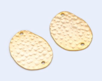 10pcs Hammered Oval Connector, Oval Charm, Gold plated Brass Oval Pendant (GB-654-C)