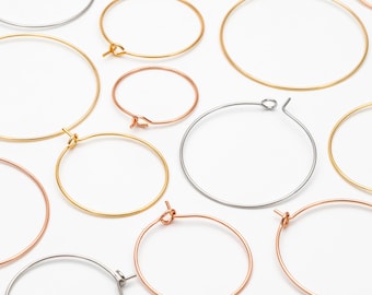 20pcs Gold/ Silver/ Rose Gold Hoop Ear Wire, Gold/ Rhodium plated Brass Hoop Earrings, 20/ 25/ 30/ 35mm by 0.7mm  (GB-252)