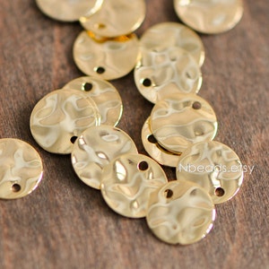 10pcs Gold/ Silver Tone Hammered Disc Charms 8/ 10/ 12/ 16mm, Gold/ Rhodium plated Brass Coin Tags, Round Textured Coin Pendants (GB-020)