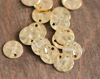 10pcs Hammered Disc Charms 8/ 10/ 12/ 16mm, Polished Gold plated Brass Coin Tags, Round Textured Coin Pendants (GB-020)