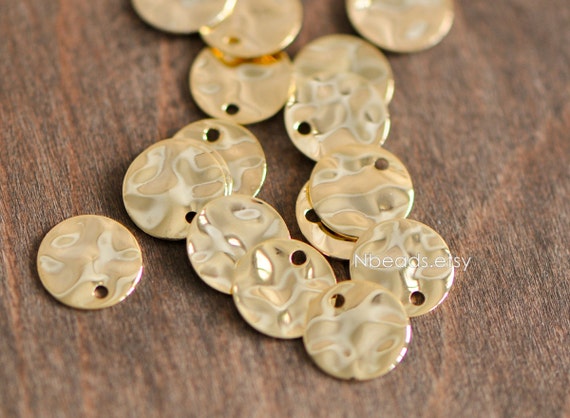 10pcs Hammered Disc Charms 8 10 12 16mm Polished Gold Plated