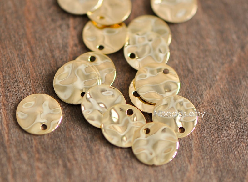 10pcs Hammered Disc Charms 8/ 10/ 12/ 16mm, Polished Gold plated Brass Coin Tags, Round Textured Coin Pendants GB-020 image 1