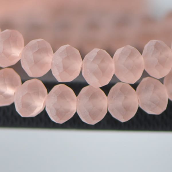 65 beads- Matte Faceted Rondelle Crystal Glass Beads 6x8mm Pink -BZ08-78/ Full strand