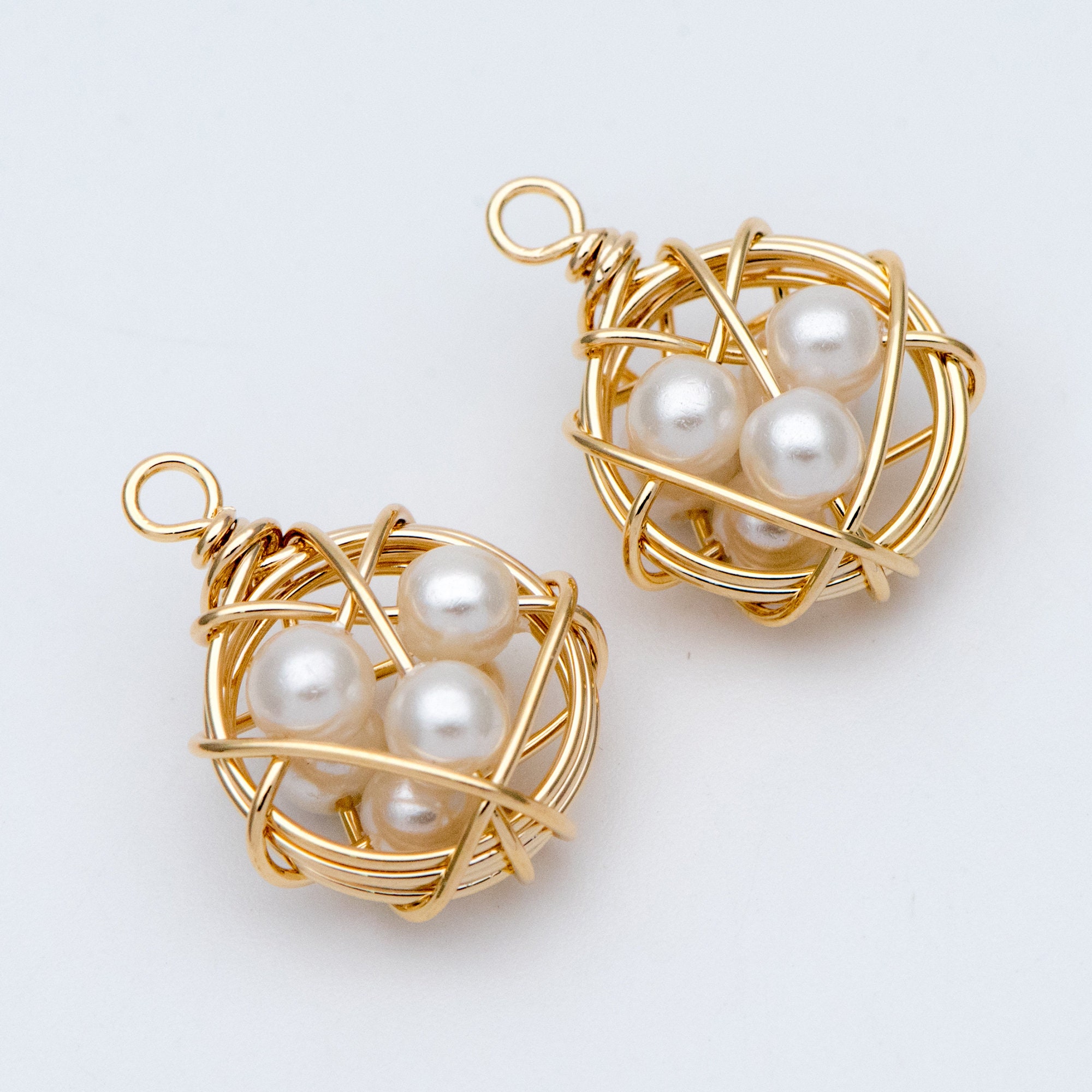 10pcs Gold Wire Wrapped Beaded Charms 19x14mm Faux Pearl Ball - Etsy