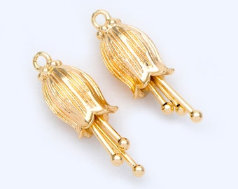 10pcs Gold/ Silver Flower Charms, 23x7mm,Real Gold/ Rhodium plated Brass, Floral Pendants (GB-1100)