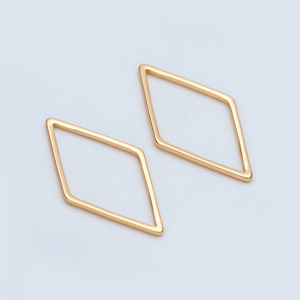 10pcs Gold/ Silver tone Rhombus Link Charms 23x14mm, Real Gold/ Rhodium plated Brass, Geometric Hoop Connector Pendants (GB-297)