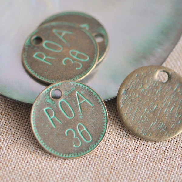 Green Patina Verdigris Pendants 26mm, ROA Dollar Charms  (#10610)/ 10pcs