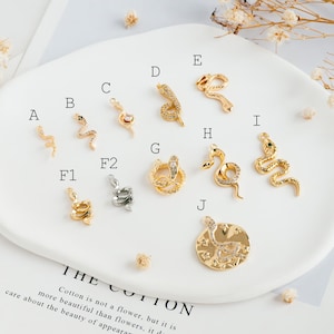 4pcs Gold Snake Charm, 18K Gold Plated Brass, Snake Necklace charm, Snake Jewelry, Snake Pendant (GB-2756)