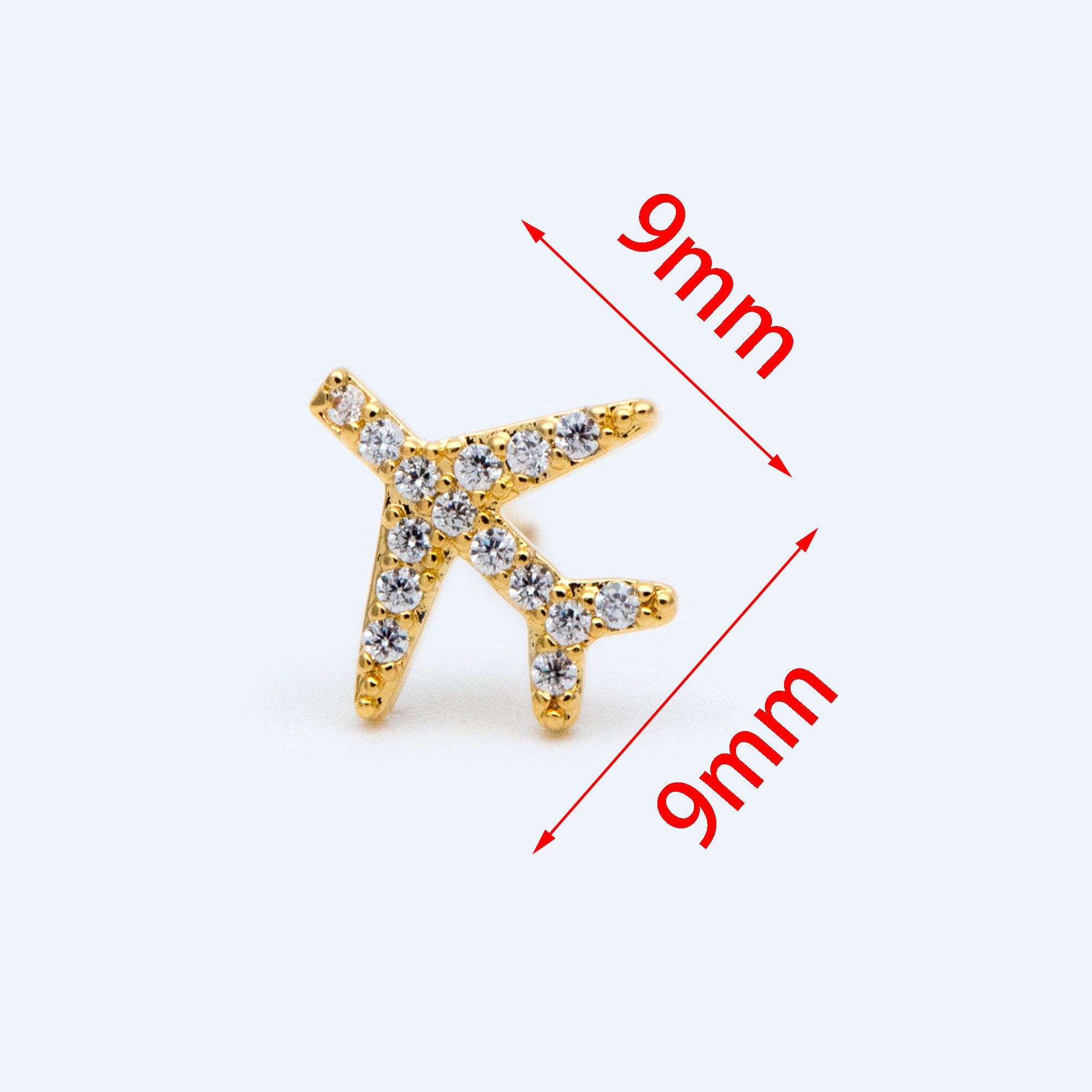 10pcs Airplane Stud Earrings 9mm CZ Paved Gold Plane Ear Etsy