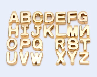 10pcs Gold/ Silver Alphabet Charms 6mm, English Letter Beads,  18K Gold/ Rhodium plated Brass, You Choose Letter (GB-1927)
